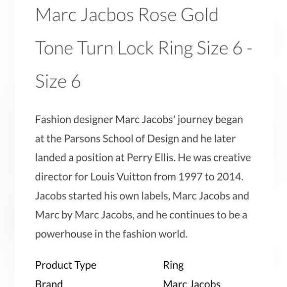 *Last One Available Now! Marc Jacobs Keylock style,Rose-gold tone ring. Size 6. - Picture 2 of 2